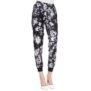 Rebecca Taylor Black Ghost Floral Silk Pleated Tapered Ankle Pants Trousers 4
